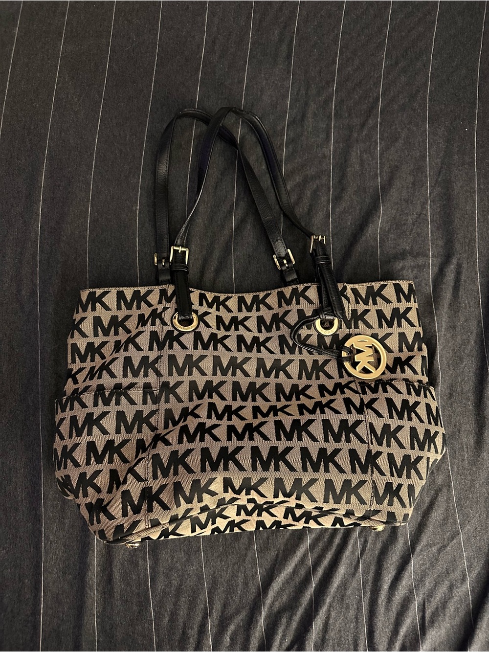 Michael Kors Black and Brown MK Logo Tote Bag